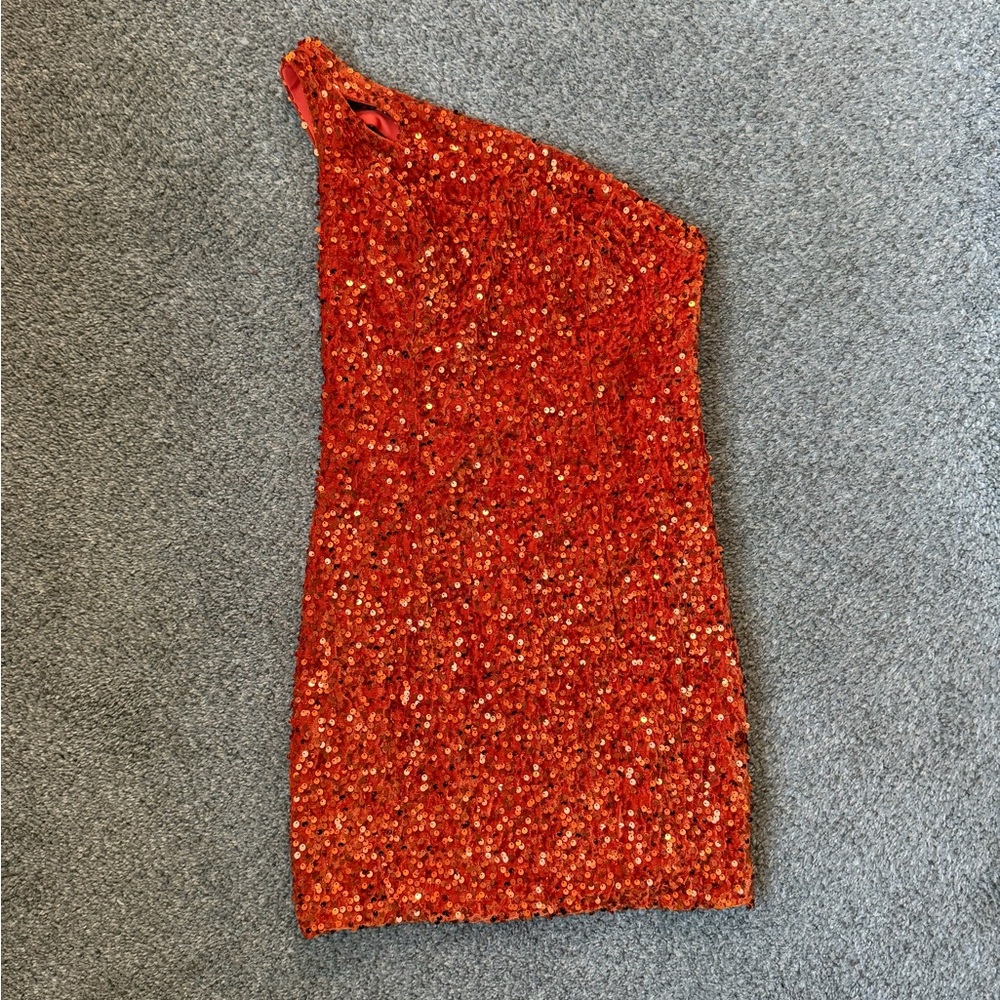 Orange Sequins One Shoulder Dress - Picture 3 of 4
